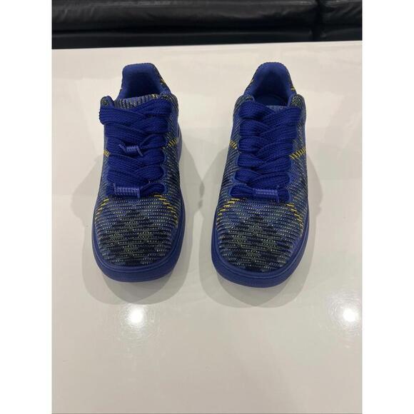 NIB BURBERRY BOX NAVY BLUE CHECK CANVAS LOGO PLATFORM SNEAKERS 11 US 44 ITALY main image 6